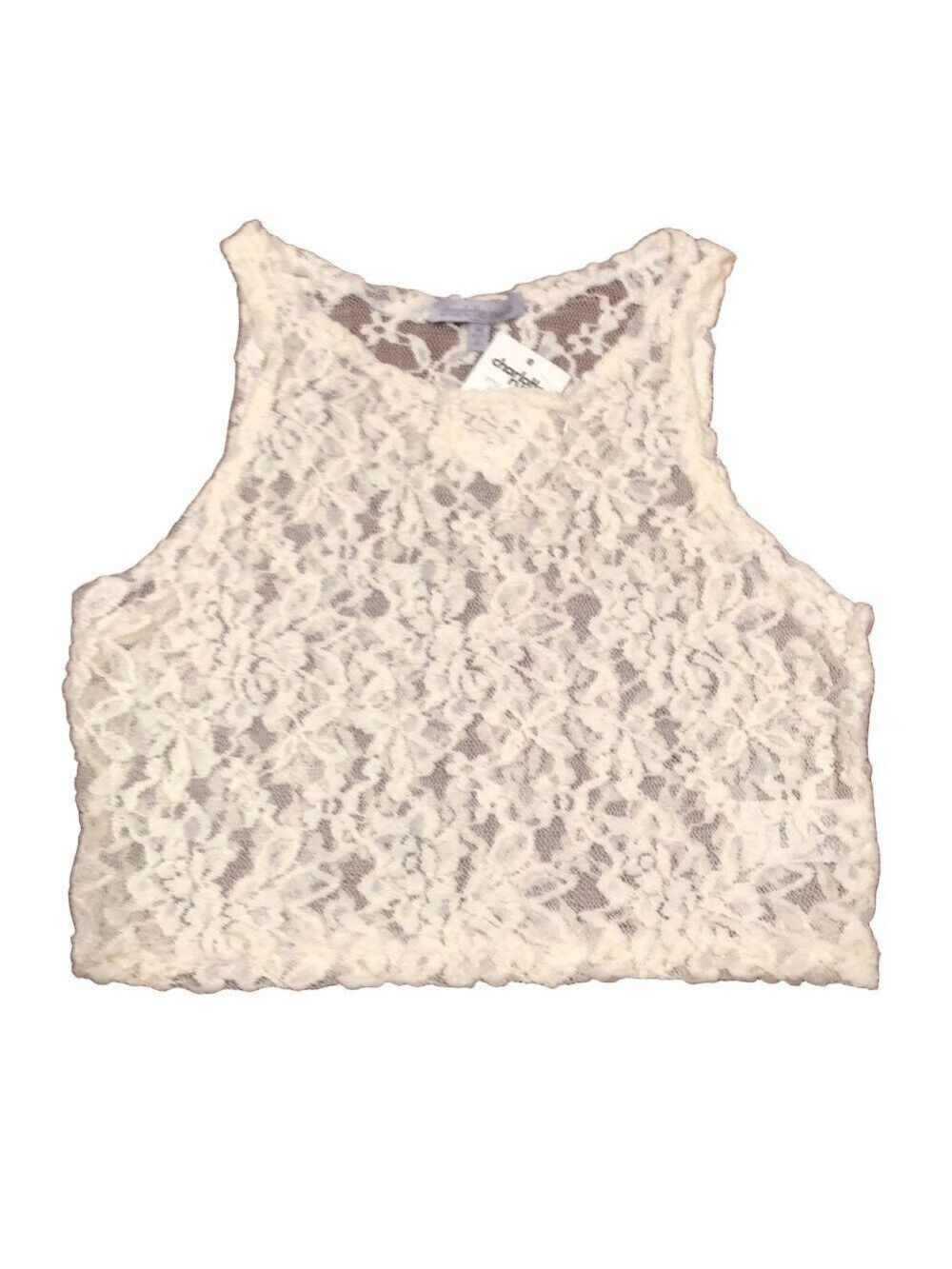 CHARLOTTE RUSSE Cream Lace Crop Tank Top Size M. NWT!